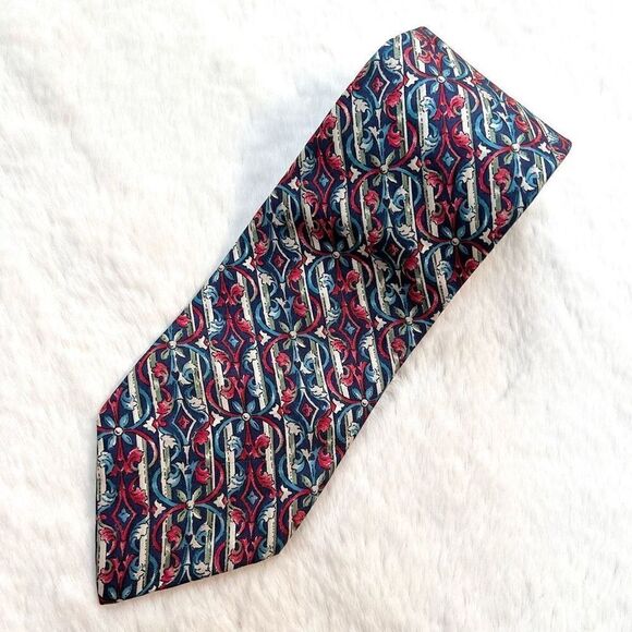 Christian Dior Monsieur Men’s Silk Tie Blue Red Green Pattern Made in USA - Picture 1 of 8
